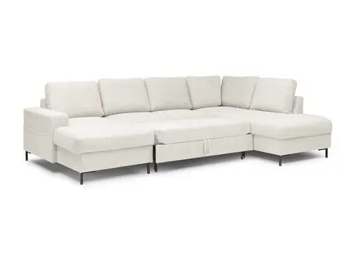 Wohnlandschaft - Longchair links mit 2-Sitzer und Ecke rechts, Stoff, Creme