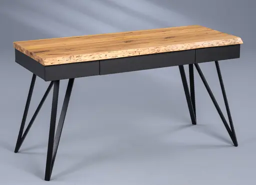 Schreibtisch MEIRA - Wildeiche massiv, Metall schwarz