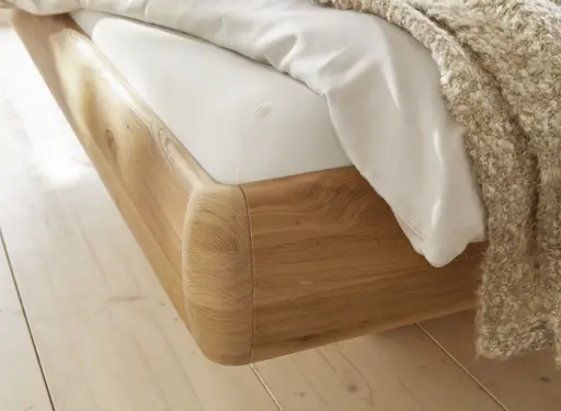 Bett Foresta - Liegefläche ca. 180x200 cm, Asteiche massiv, Bianco, Leder, Anthrazit