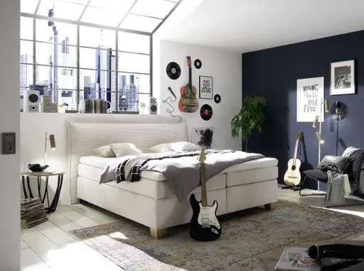  Boxspringbett HADAI- Liegefläche ca. 180x200 cm, Stoff, Creme, Bonell, Inkl. Topper