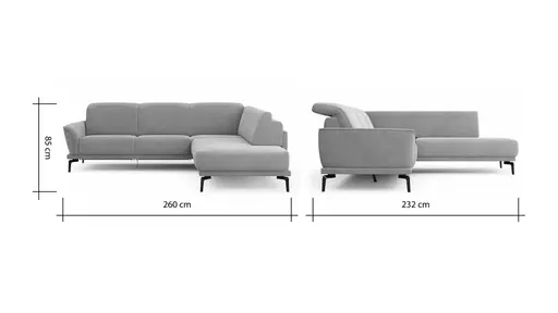 Ecksofa Amadena - 2-Sitzer mit Ecke rechts inkl. Relaxfunktion motorisch, Sitzvorzug und Kopfteilverstellung, Stoff, Creme
