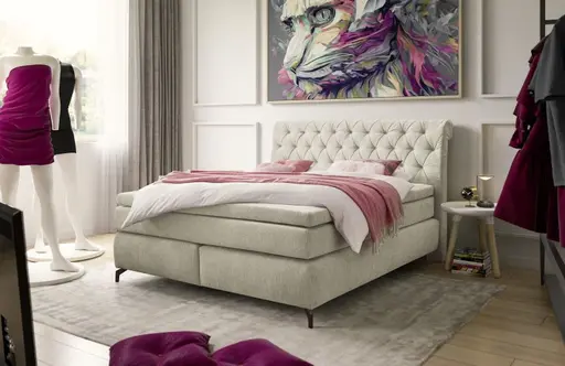 Boxspringbett JOLIN MIX- Liegefläche ca. 180x200 cm, Stoff Creme