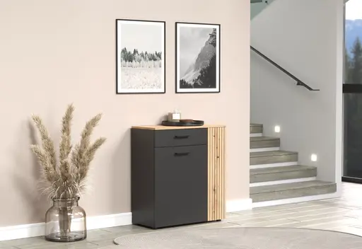 Kommode - B ca. 80 cm,  Anthrazit, Eiche Coast Evoke Nachbildung