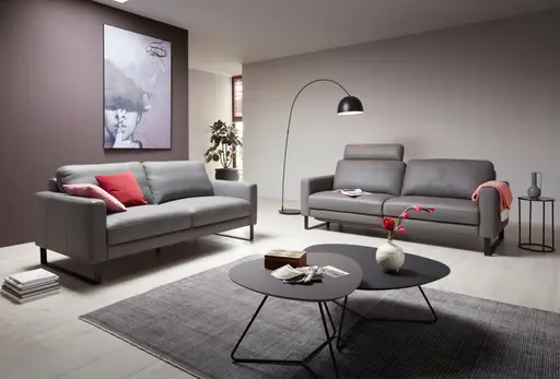 Sofa Enna - 3,5-Sitzer inklusive Relaxfunktion (motorisch) links, Leder, Grau