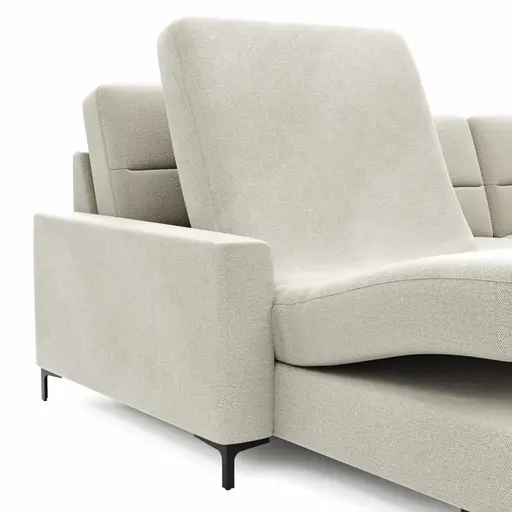 Wohnlandschaft Merlos H - Longchair links und 2,5-Sitzer mit Ecke rechts inkl. Relaxfunktion (motorisch), Stoff, Natur