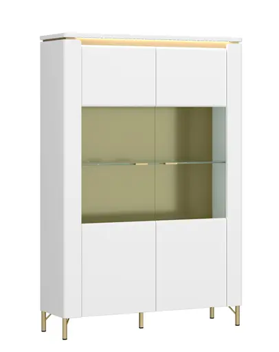 Vitrine - mit Beleuchtung, Alpinweiß, Goldfarben, Weiß Hochglanz