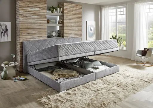 Boxspringbett- Liegefläche ca. 240x200 cm, Stoff, Silber