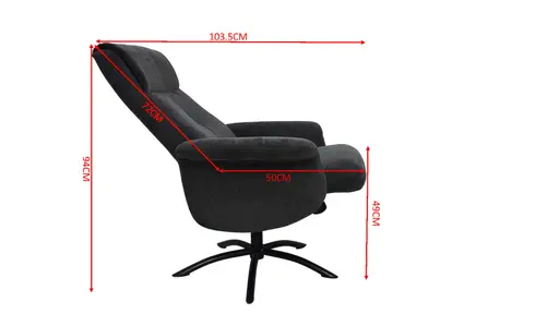 TV-Sessel MORTON mit Hocker - drehbar, Relaxfunktion, Stoff, Grau