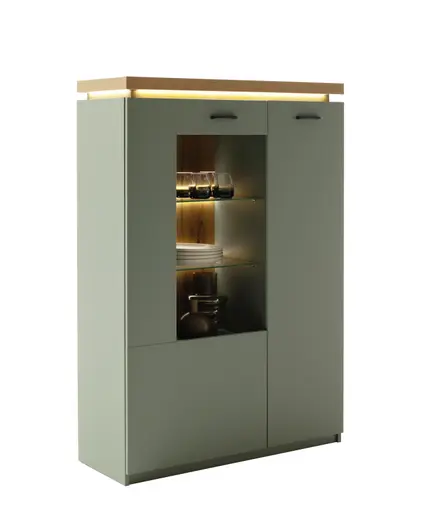 Highboard - mit Beleuchtung, B ca. 98 cm, Salbeigrün, Eiche Evoke Nachbildung