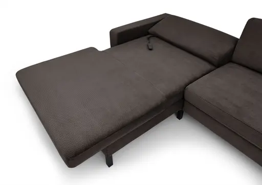Ecksofa CALM MOVE 2.0 - Longchair links mit 2,5-Sitzer, Schlaffunktion, Feincord, Mocca