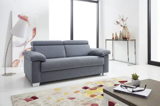 Schlafsofa - 2,5-Sitzer mit Schlaffunktion, Kopfteilverstellung, Stoff, Blaugrau