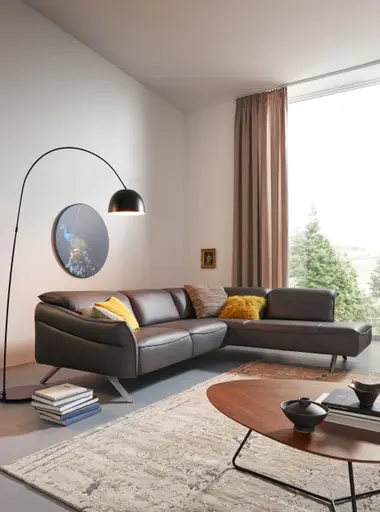 Ecksofa Bormio - Ecke links mit 2,5-Sitzer inklusive Relaxfunktion (motorisch), Leder, Schwarz