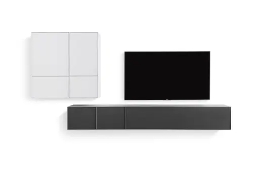 Wohnwand Casello - BHT: ca. 319x182x47 cm, Lack Matt, Steingrau, Anthrazit