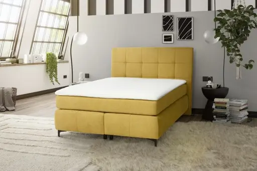 Boxspringbett- Ligefläche ca. 140x200 cm, Stoff, Curry