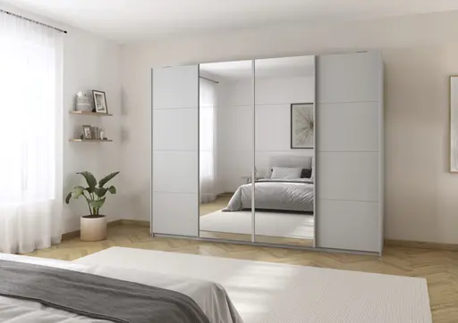 Schwebetürenschrank- B ca. 316 cm, Weiß, Spiegel
