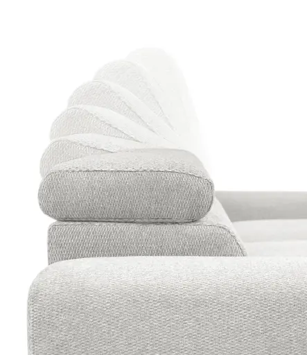 Ecksofa - 2-Sitzer mit Longchair rechts, Sitzvorzug motorisch, Kopfteil verstellbar, Stoff, Creme