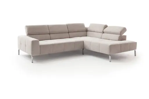 Ecksofa - 2-Sitzer mit Ecke rechts, Kopfteil/Sitztiefe verstellbar, Stoff, Natur