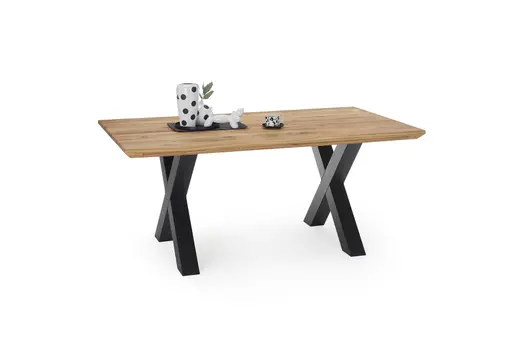 Esstisch - LB ca. 180x100 cm, Wildeiche massiv geölt, Schweizer Kante, Schwarz