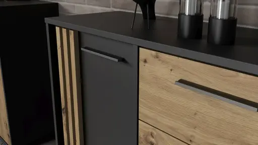 Kommode FLORISS-Schwarz, Eiche Dekor