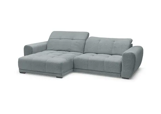 Ecksofa - Longchair links mit 2-Sitzer, Kopfteil verstellbar, Sitztiefe verstellbar motorisch, Stoff, Eisblau