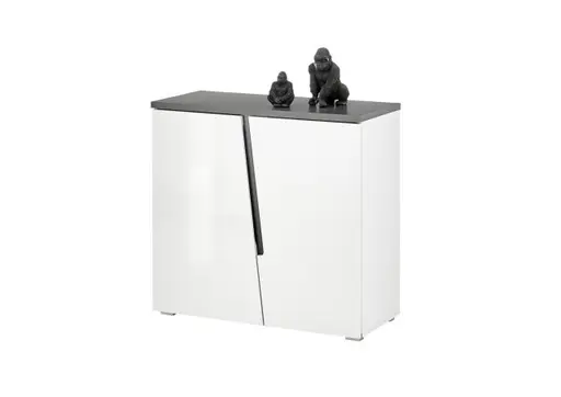 Kommode - B ca. 88 cm, Weiß, Weiß Hochglanz, Anthrazit