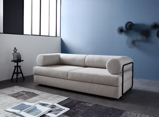 Schlafsofa - LF. ca. 165x200 cm, Flachgewebe, Beige, Hellgrau