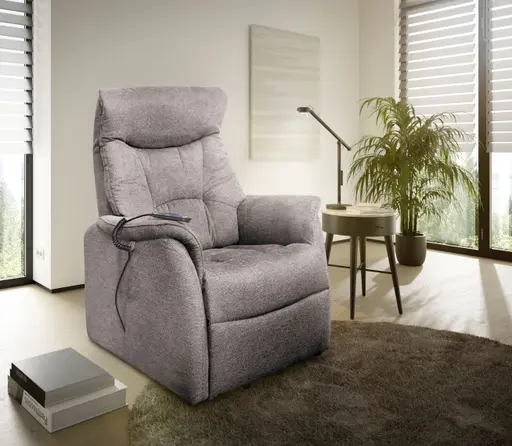 TV-Sessel MALEK - Aufstehhilfe, Relaxfunktion, Kopfteilverstellung, Stoff, Hellbraun