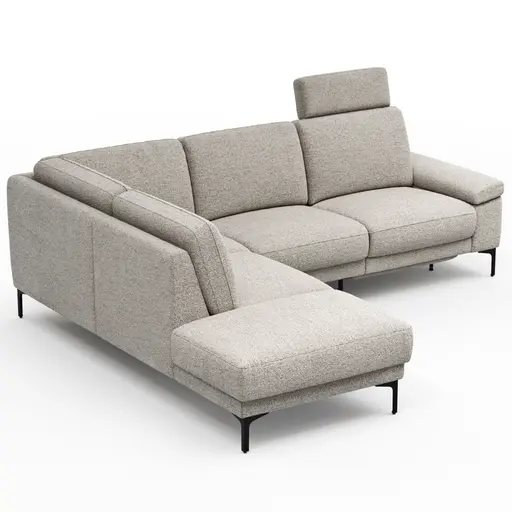 Ecksofa Matero - Ecke mit 2-Sitzer rechts inkl. Relaxfunktion motorisch und Sitzvorzug, Stoff, Hellgrau
