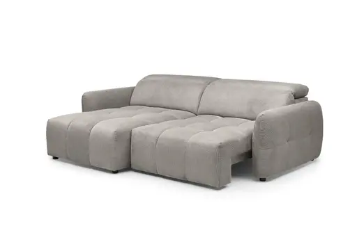 Ecksofa MADAN - 1,5-Sitzer mit Longchair rechts, Sitztiefe verstellbar motorisch, Kopfteil verstellbar, Stoff, Truffle