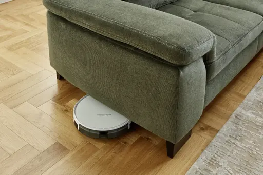 Ecksofa - 3-Sitzer mit Ecke rechts, Kopfteil verstellbar, Stoff, Moos