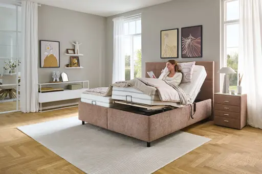 Polsterbett - Liegefläche ca. 180x200 cm, Lattenrahmen motorisch, Stoff, Rose