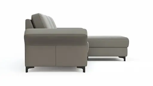 Ecksofa Merlos - 2-Sitzer mit Longchair rechts inkl. Armlehne verstellbar, Leder, Steingrau