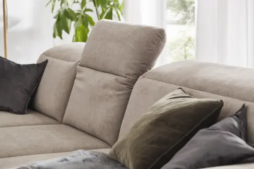 Ecksofa Rockport B - 2,5-Sitzer mit Longchair rechts inkl. Kopfteil verstellbar und Sitztiefe verstellbar (motorisch), Stoff, Khaki