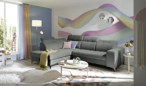 Ecksofa - Ecke links mit 2-Sitzer, Kopfteil verstellbar, Sitztiefe verstellbar motorisch, Stoff, Anthrazit