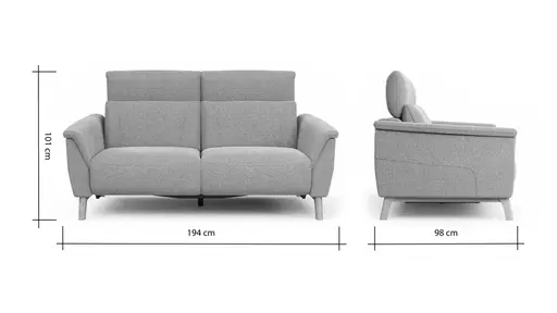 Sofa Nevin - 2,5-Sitzer inkl. Sitzvorzug (motorisch) und Kopfpolsterverstellung, Stoff, Silbergrau