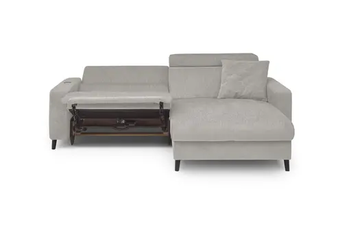 Ecksofa JANKO - 1-Sitzer mit Longchair rechts, Relaxfunktion motorisch, Stoff, Grau