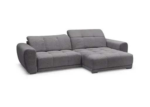 Ecksofa -2-Sitzer mit Longchair rechts, Kopfteil verstellbar, Sitztiefe verstellbar motorisch, Stoff, Anthrazit