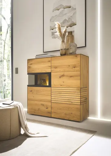 Highboard - mit Beleuchtung; Astkastanie massiv