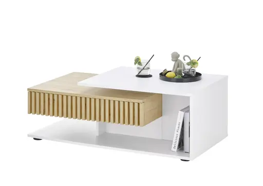 Couchtisch - LB ca. 110x60 cm, Weiß, Artisan Eiche Nachbildung