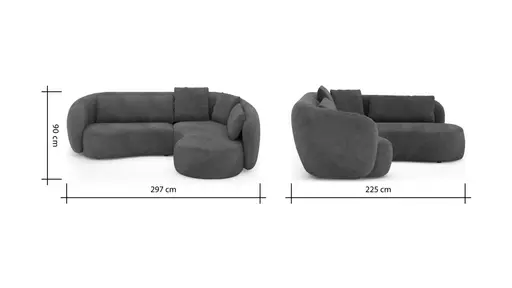 Ecksofa Karasu - 3-Sitzer mit Ottomane rechts, Stoff, Taupe