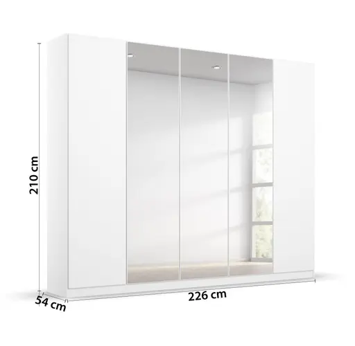 Falttürenschrank RADEM- B ca. 226 cm, Weiß, Spiegel