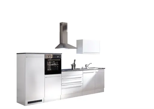 Küchenblock- ohne E-Geräte, B ca. 200 cm, Weiß Matt, Weiß Hochglanz, Anthrazit