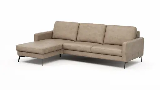 Ecksofa Enna - Longchair Links mit 3-Sitzer, Armlehne A, Leder, Taupe