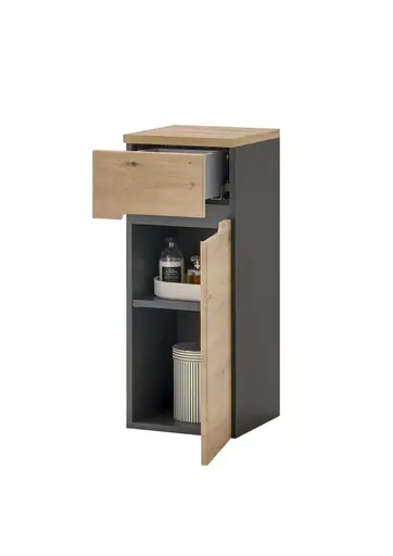 Kommode- Dunkelgrau, Eiche Dekor