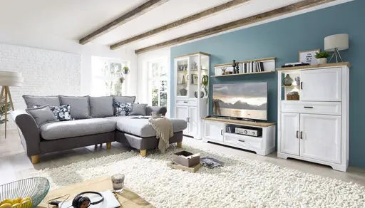 TV-Unterteil - Weiß, Eiche Dekor