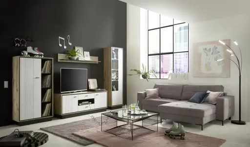 Regal- Eiche Dekor, Weiß Hochglanz