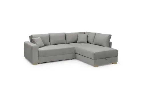 Ecksofa Jyte - 2-Sitzer mit Ecke rechts, Schlaffunktion mit Bettkasten, Stoff, Grau