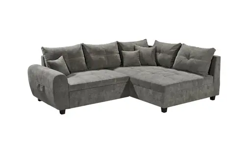 Ecksofa - 1,5-Sitzer, Ecke rechts, Schlaffunktion, Microvelour Steingrau