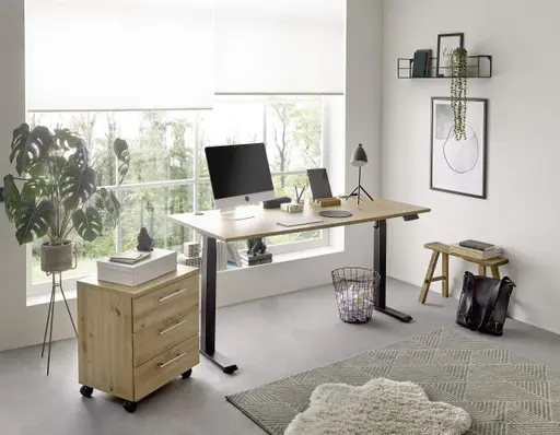 Schreibtisch - höhenverstellbar, LB ca. 160x77 cm, Artisan Eiche Nachbildung, Schwarz