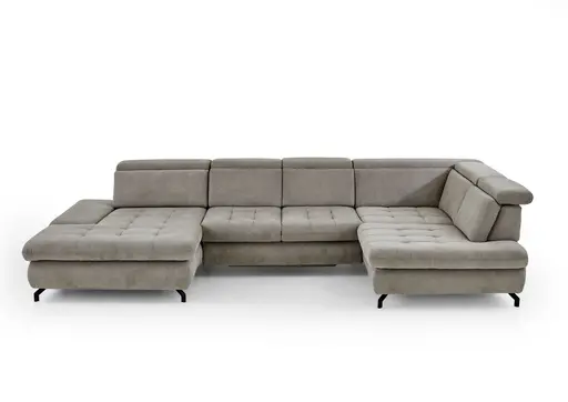 Wohnlandschaft - Longchair links mit 2,5-Sitzer und Ecke rechts, Sitztiefe verstellbar, Stoff, Granit